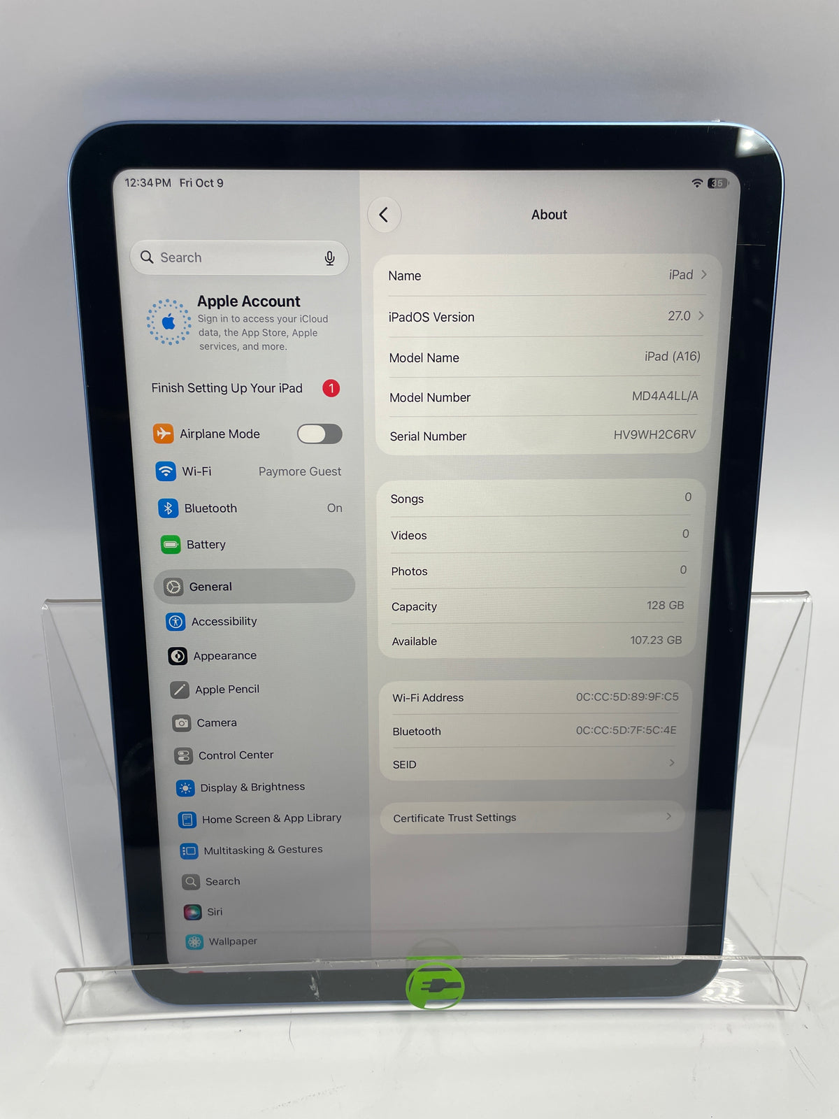 WiFi Only Apple iPad 11" (A16) 128GB Blue MD4A4LL/A