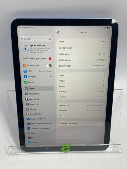 WiFi Only Apple iPad 11" (A16) 128GB Blue MD4A4LL/A