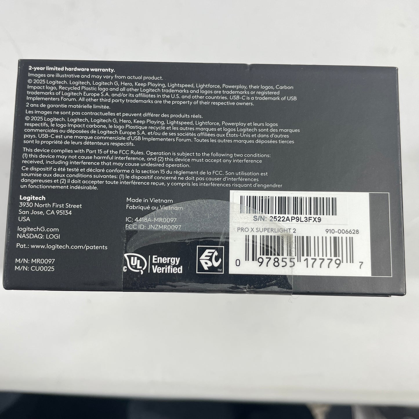 New Logitech Pro X Superlight 2 MR0089 Wireless Wireless Mouse Black
